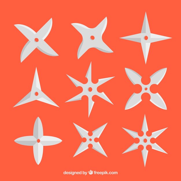 Traditional ninja star collection with flat design