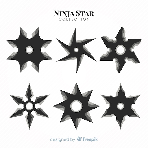 Traditional ninja star collection with flat design