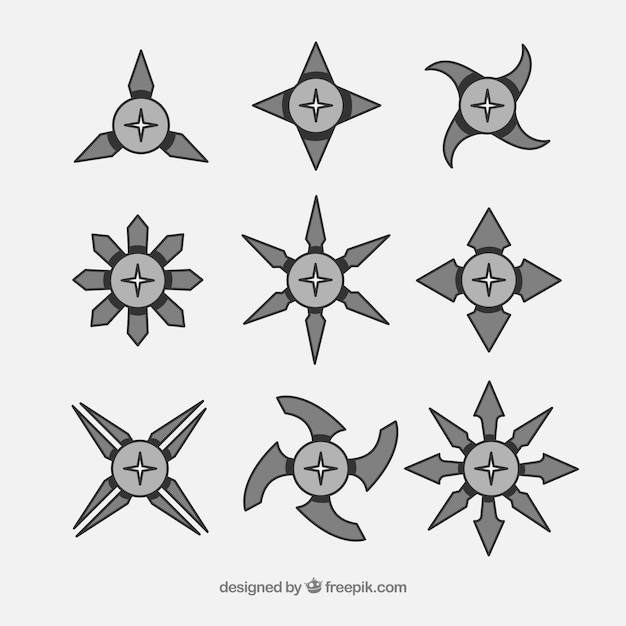 Traditional ninja star collection with flat design