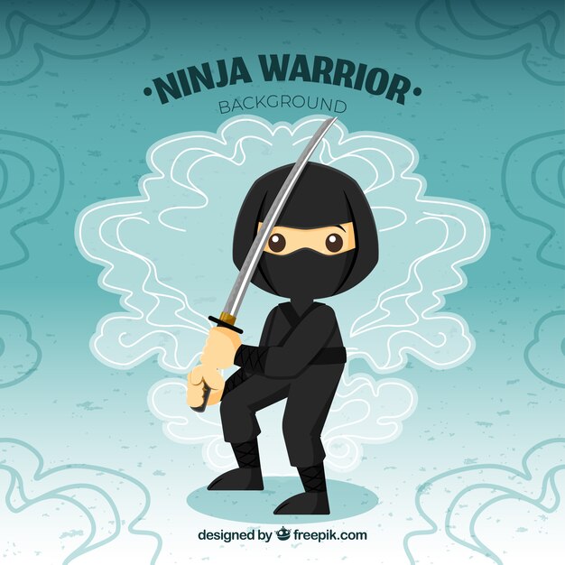 Free vector traditional ninja warrior background with flat design
