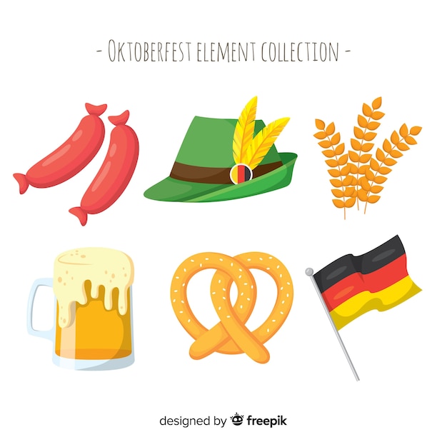 Free vector traditional oktoberfest element collection with flat design