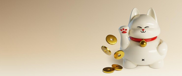 Free Vector traditional oriental lucky cat with golden coins