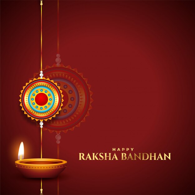 Traditional raksha bandhan wishes card with diya and rakhi