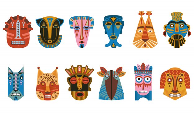 Traditional ritual masks  icon kit