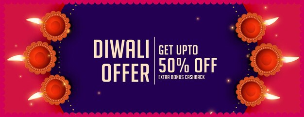 Traditional shubh diwali sale banner with realistic diya