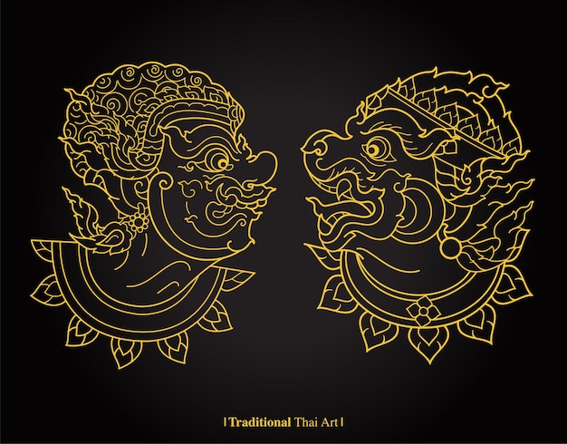 Traditional thai art, painting vector black background