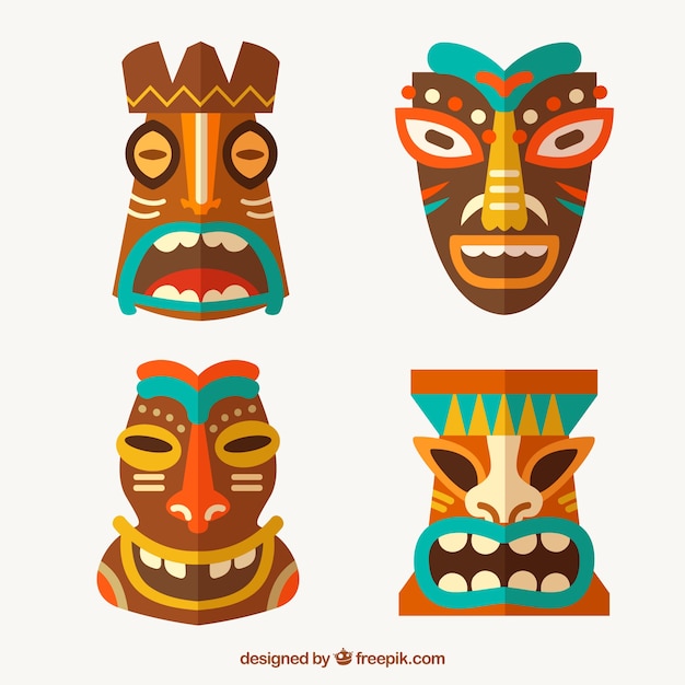 Vettore gratuito raccolta tradizionale maschera tiki