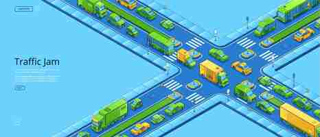 Free vector traffic jam isometric web banner transportation