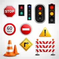 Free vector traffic signs and lights pictograms collection