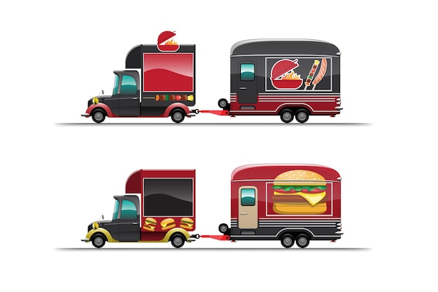 Прицеп продовольственный грузовик барбекю и гамбургер на белом фоне, иллюстрация