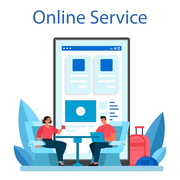 Train conductor online service or platform Railway worker in uniform on duty Train attendant help passenger in journey Flat vector illustration