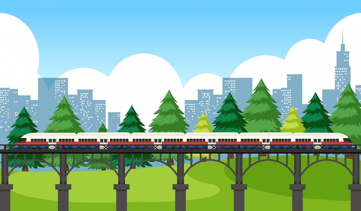 Free Vector train crossing through city