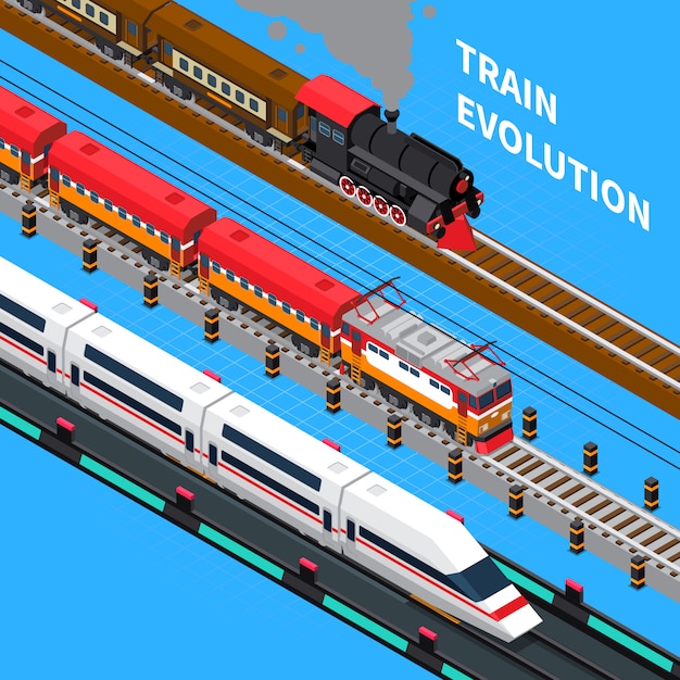 Vettore gratuito train evolution composizione isometrica