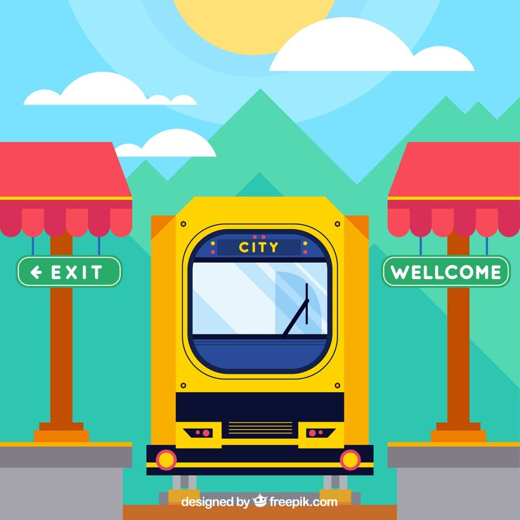 Free Vector train has arrived to the sunny city