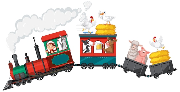 Free vector train riding with many animals