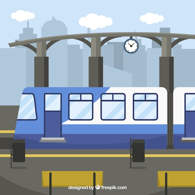 Бесплатное векторное изображение Поезд на станции в плоском дизайне