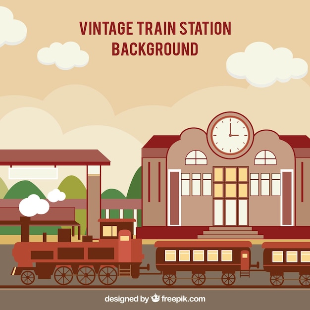 Бесплатное векторное изображение Фон железнодорожного вокзала в винтажном стиле
