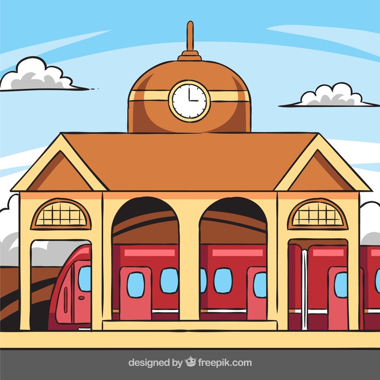 मुफ़्त वेक्टर train station building with clock