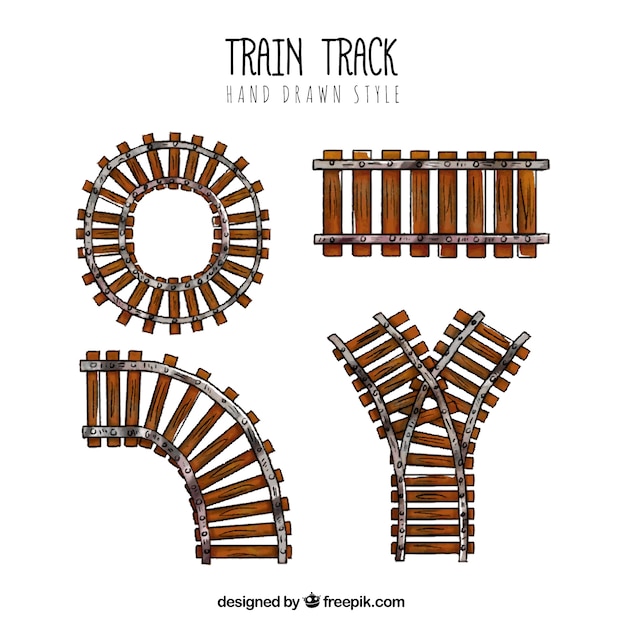 Бесплатное векторное изображение Поезд трек коллекции ручной обращается стиль