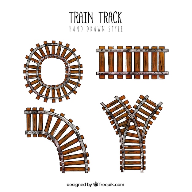 무료 벡터 기차 트랙 컬렉션 손으로 그린 스타일
