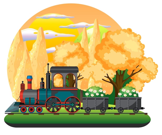 Free vector train with natural scene