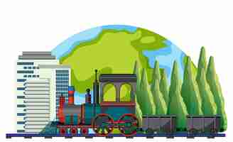 Free vector train with natural scene