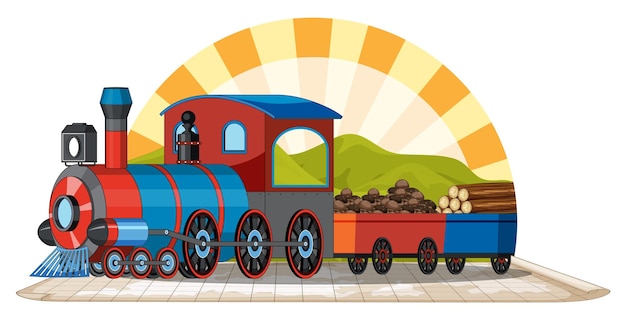 Free vector train with natural scene