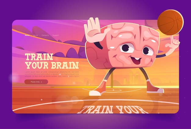 Free vector train your brain banner with basketball player