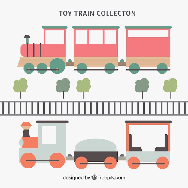 Бесплатное векторное изображение Поезда и деревья в плоском дизайне
