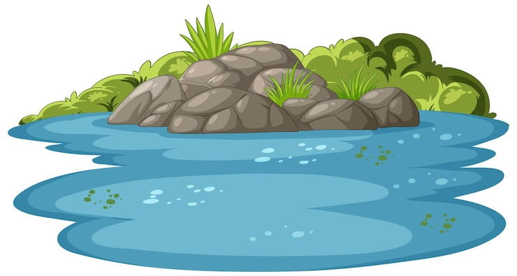 Free Vector tranquil pond with lush greenery