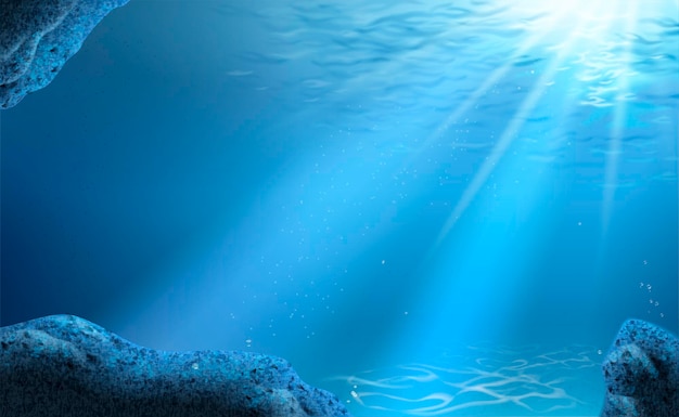 Tranquil underwater scene with sunlight in 3d illustration