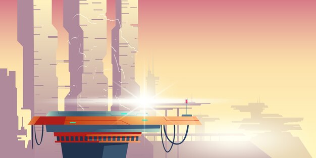 Transformer on platform in futuristic city
