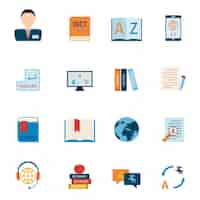 Free vector translation and dictionary icons set