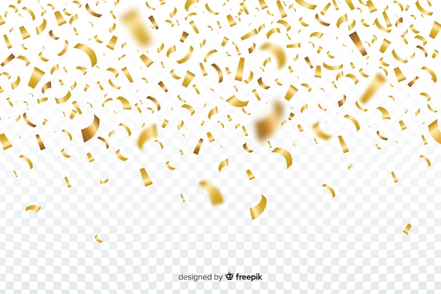 Gold shiny realistic confetti. Celebration golden confetti party decor By  WinWin_artlab