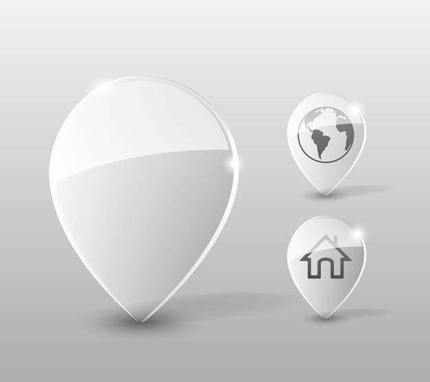 Transparent Glass pin with home and globe icons