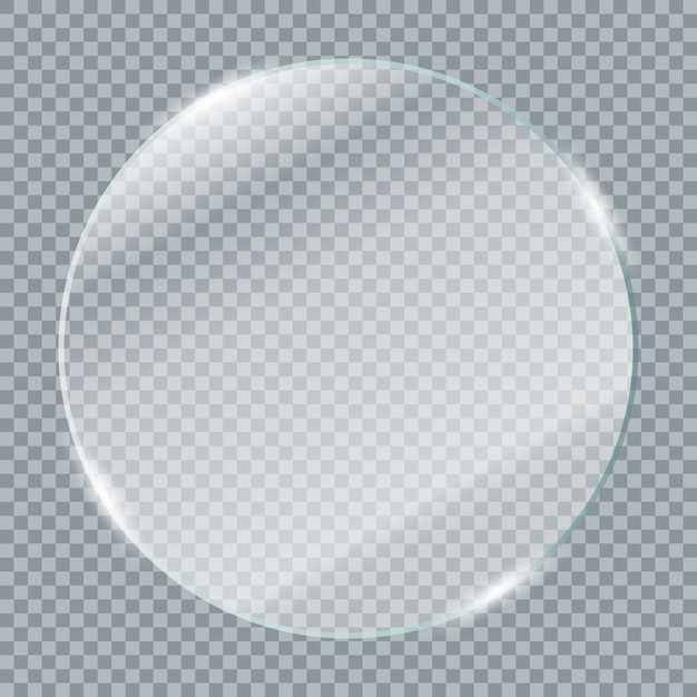 Transparent glass plates Realistic transparent glass window in round frame Vector illustration