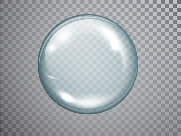 Transparent glass sphere with glares and shadow. realistic 3d glass spherical ball isolated.