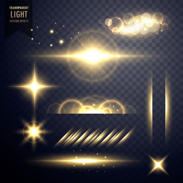 Transparent golden set of lens flares light effect vector