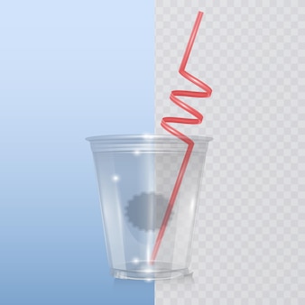ストロー​と​ソーダ​または​冷たい​飲み物​の​ため​の​透明な​プラスチックカップテンプレート