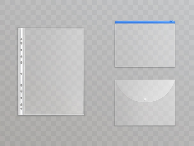прозрачные пластиковые файлы - набор канцелярских товаров. Целлофановые папки с застежкой-молнией