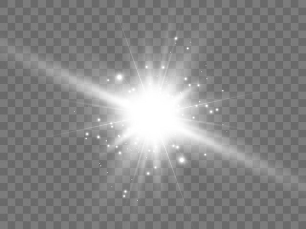 Transparent white light effect the star flashed with sparkles with many particles