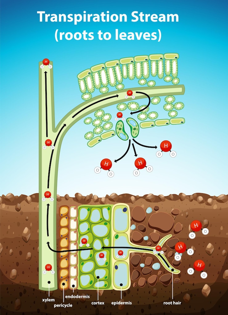 Free Vector transpiration stream from roots to leaves