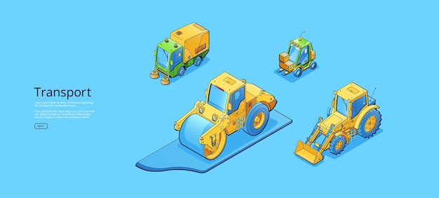 Free vector transport banner with isometric sweeper tractor