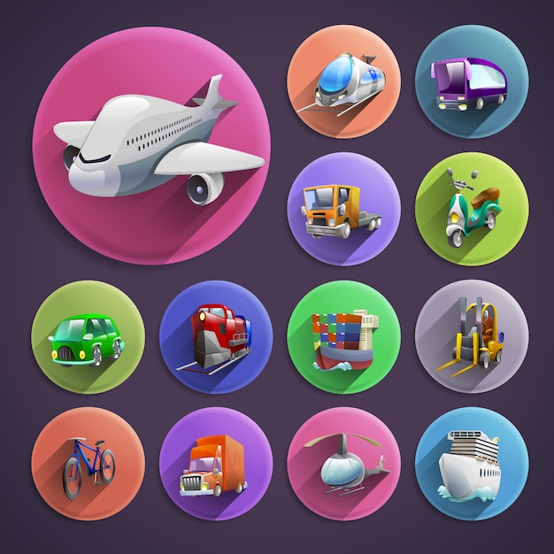 Free vector transport cartoon icons set