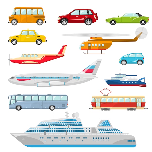 Icone di trasporto piatte