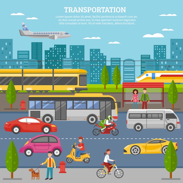 Бесплатное векторное изображение Транспорт в городе афиша