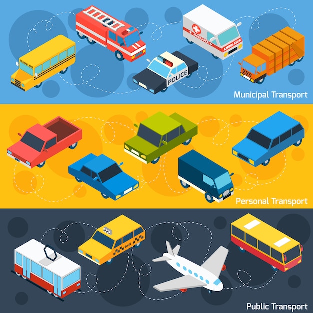 Transport isometric banner set