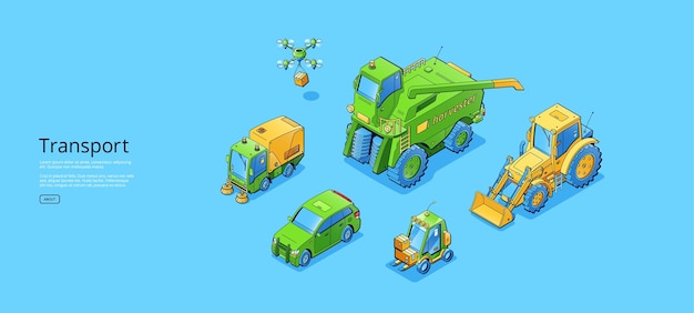 Transport isometric web banner tractor copter