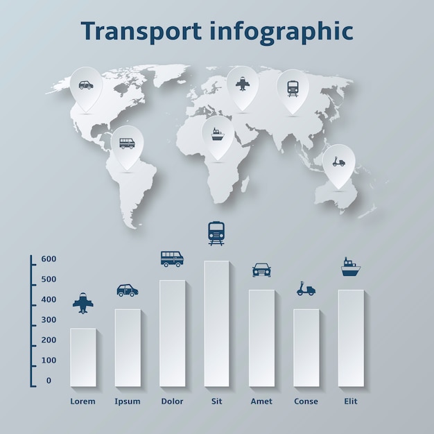 プレゼンテーションレポートベクトル図のためのトランスポートペーパーinfographics要素