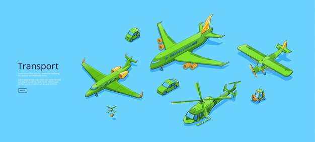 Transport poster with airplanes helicopter cars